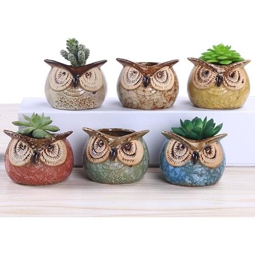 2.7 Inch Owl Pot Ceramic Flowing Glaze Base Serial Set Succulent Cactus Plant Flower Pot Container Planter Bonsai Garden Pots