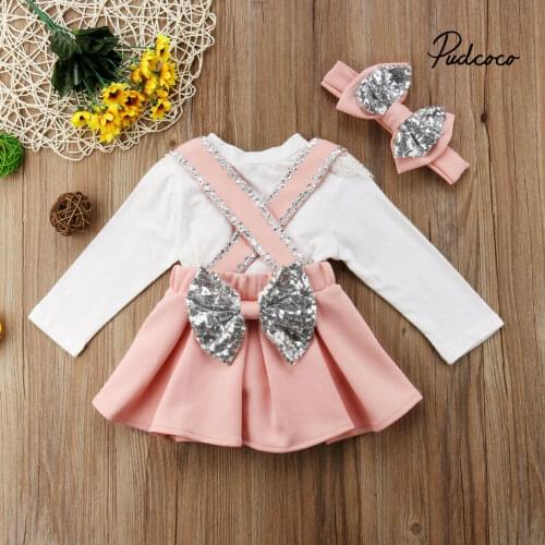 2019 kid Casual Clothing Set Lace Cotton Blend 3Pcs Baby Toddler Girls Kids Overalls Skirt +Headband+Romper Clothes Outfits 1-6Y