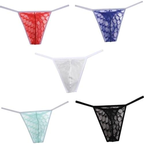 5PCS Per Lot New Sexy Mesh Hexagon Pattern Bikini Male Thong Underwear Elaborate Craft Men Fashion Underpants Elastic G-strings