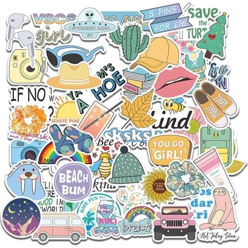 50PCS Fashion Simple Cartoon Fresh Vinyl Stickers DIY To Laptop Skin Refrigerator Luggage Decals Waterproof Graffiti Sticker