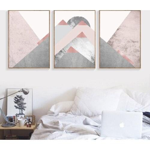 Abstract Mountains Poster Prints Scandinavian Modern Contemporary Canvas Painting Blush Pink Grey Pictures Wall Art Decor