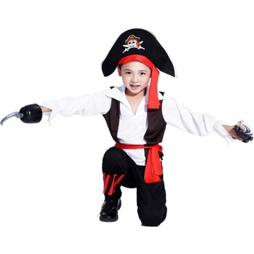 Free shipping Pirates of the Caribbean Halloween costume for children Pirate Captain Cosplay domineering boy pirate costume