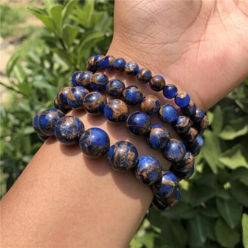 Tanzanian Gold Colored Stone Bracelet Round Bead Green Lake Blue Cloisonne Fashion Jewelry Gift For Women And Men