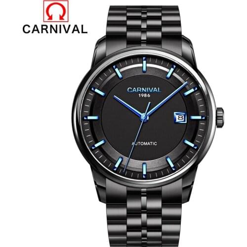 CARNIVAL MIYOTA Movement Mechanical Watch Classic Stainless Steel Black Automatic Watch Men Sapphire Waterproof Mens Watches