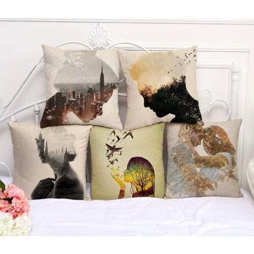 Decorative Pillow Case Abstract Human Painting Pillowcase 17.5 Inch Cotton Linen Chair Seat Throw Pillow Cover M1017