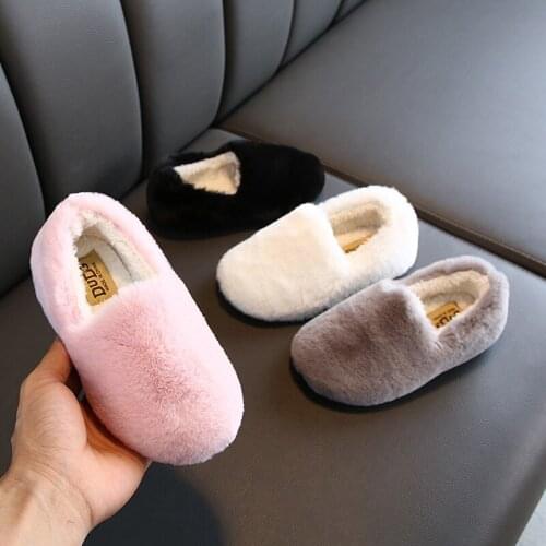 Children Cotton Shoes Girls Warm Shoes 2021 Winter Boys Cotton-padded Shoes Toddlers Medium Kids Loafers With Rabbit Fur Flats