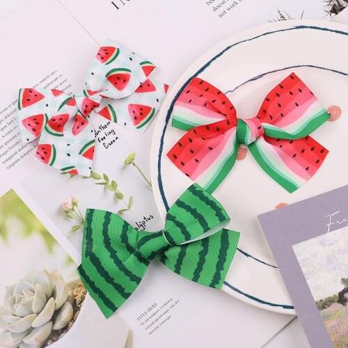 4.2Inches Summer Watermelon Printing Bows Hair Clip For Kids Girls Ribbon Bowknot Baby Hairpins Barrettes Hair Accessories