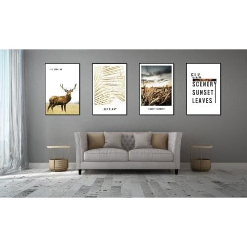 Canvas Paintin Nordic Decoration Animal Deer Family Forest Lanscape Picture for Wall Pictures for Modern Home Living Room Decor