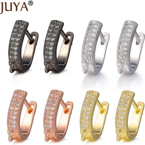 Juya Luxury Zircon Earrings Hooks Rhinestone Accessories for Women Earrings DIY Earring Findings Components Jewelry Making Craft