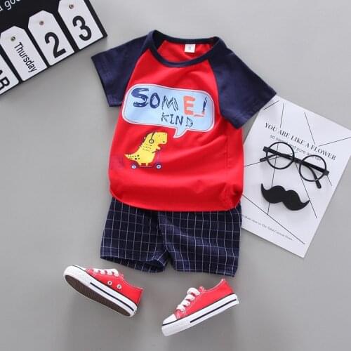 2021new toddler boys pure cotton comfortable summer suit childrens leisure baby 2-piece cartoon animation suit 0-4 years old
