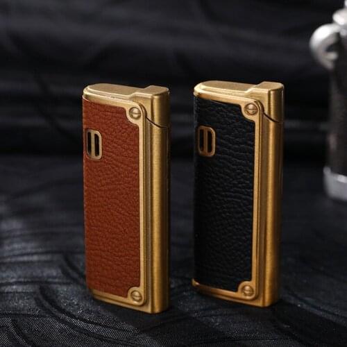 Creative Retro Leather Gas Lighter Portable Compact Metal Windproof Butane Lighter Cigarette Cigar Accessory Gadget Mens Gift
