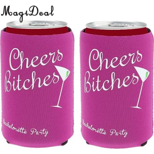 MagiDeal Lovely Set of 2Pcs Beer Bottle Cooler Sleeves Holders Craft for Wedding Hen Night Party Favor Cheers Bitches Supply