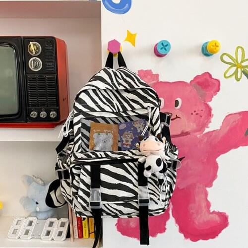 Fashion Milk Cow Zebra Printing Womens Backpack Canvas Travel Mochila Women School Bag For Teenager Girls Fashion Rucksack 2021