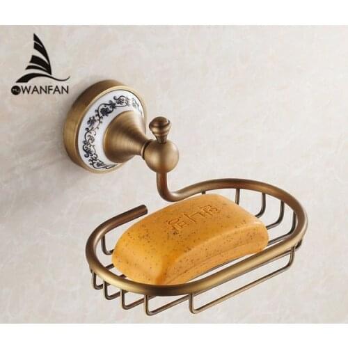 Soap Dishes Antique Brass With Ceramic Soap Holder Copper Soap Basket Bathroom Accessories Banheiro Bath Hardware Set HJ-1806