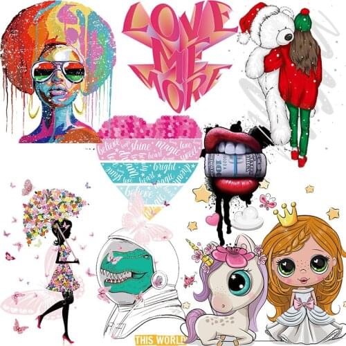 Dinosaur Patches Ironing For Clothing Animal Heat Transfer Thermal Flower Patches Clothing Stickers Badges Sexy Lips Applique