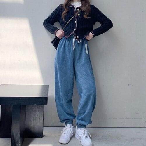 New Retro Corduroy Harem Pant Women Fashion Elastic High Waist Straight Trousers Female Baggies Drawstring Sweatpants Mujer 2021