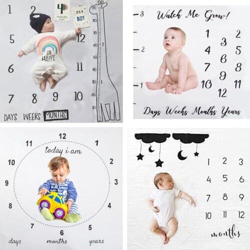 1PC Baby Milestone Blanket 100*100 CM Infant Cartoon Monthly Photography Blanket Props Moon Stars Newborn Photo Prop