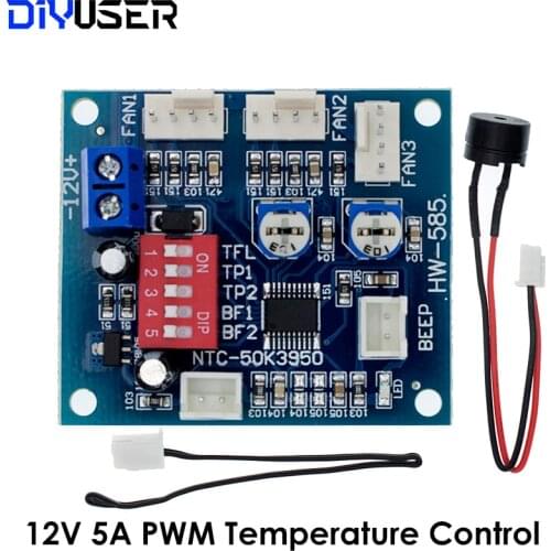 DC 12V 5A PWM PC CPU Fan Temperature Control Speed Controller Board Speed Controller Temperature Probe Buzzle
