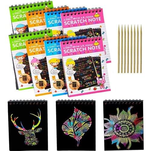Rainbow Scratch Paper Book Magic Scratch Art Painting Scratch Sketch Art Note Pads Wooden Stylus Kids Creative DIY Drawing Toys