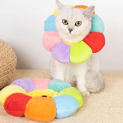 Pet Elizabethan Circle Rainbow Velvet Headgear Collar Cat Recovery Collar Sunflower Wound Healing Protection Cats Surgery Collar