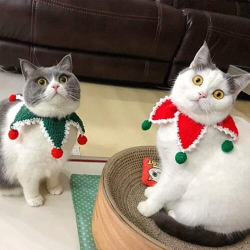 Dog Christmas Scarf Pet Red Green Knit Collar Cat Bell Bandana Puppy Christmas Costume Pet Cat Dogs Christmas Tree Scarf