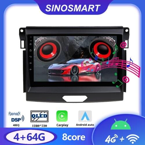 Sinosmart 8 Core,DSP 48EQ Car GPS Navigation Radio for Ford Ranger everest 2014 2015 2016 2017 2din 2.5D IPS/QLED Screen