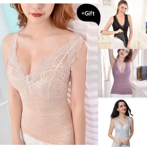 Women Sexy lingerie Sleeveless thermal Lace V Neck Plus Velvet Thickening shapewear lingerie Keep Warm Waist Trainer Warm vest