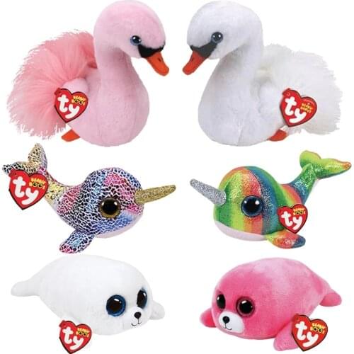 Ty Beanie Boos Big Eyes 15 CM Swan Narwhal Seal Series Appease Sleeping Soft Plush Toys Stuffed Animal Doll Birthday Child Gift