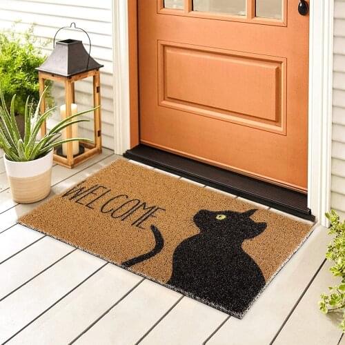 Black Cat Printed Entrance Doormat Welcome Carpet Polyester Balcony Rug Non Slip Floor Bath Mat Room Home Decoration Door Mat