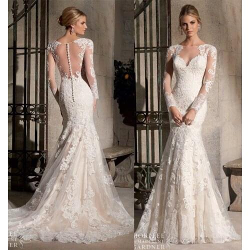 Vestido de noiva sereia rendas managa longa long sleeve mermaid bridal gown with court train lace mother of the bride dresses