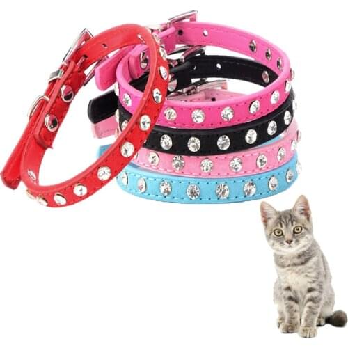 1pc Mini Pet Collar with Rhinestones Inlaid for Cats and Dogs Adjustable Leather Collars for Dogs and Chihuahuas Pet Accessories