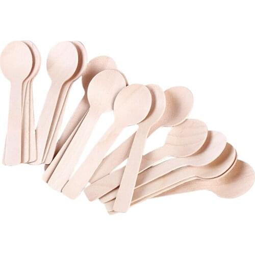 100Pcs Disposable Wooden Spoon Mini Ice Cream Spoon Wood Western Dessert Scoop Wedding Party Tableware Kitchen Safe New