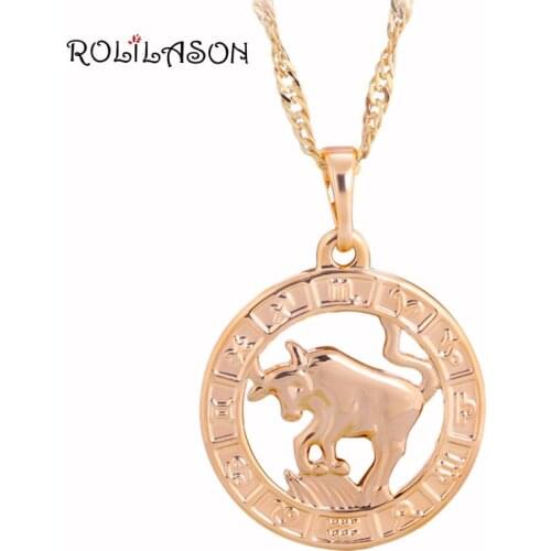 12 Constellation Round Taurus design glittering yellow gold tone Fashion Jewelry Necklace Pendants chain for gift LN459