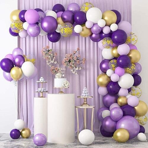 129pcs/set Purple Ballloons Arch Kit Pastel Purple White Gold Confetti Balloons Set Wedding Engagement Party Decorations
