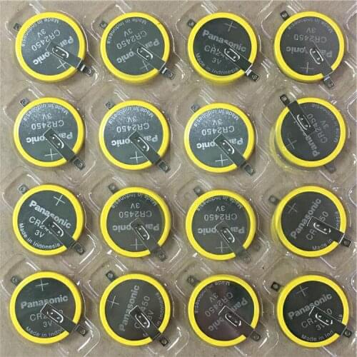 20pcs/lot Panasonic CR2450 3V Lithium Battery Cell with welding feet CR 2450 Button Coin Batteries