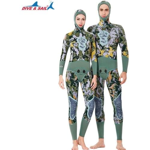 2020 Men Women Winter 2-Pieces Wetsuit Long Sleeved Spearfishing Wetsuits Hood 3MM Neoprene Thicker Warm Diving Suits Rash Guard