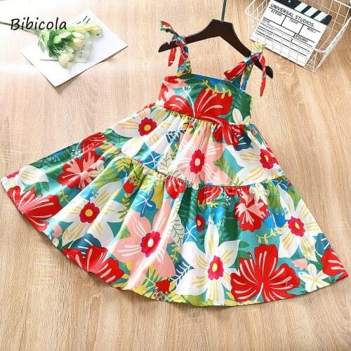 2021 Summer Children Kids Clothing Girls Sleeveless Print Dress Soft Cotton Princess Dresses Girl Clothes Floral Backless Dress
