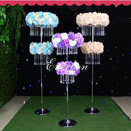 8pcs/lot, 130-220cm Height Adjustment Available Tall Wedding Crystal Pillar Aisle Flower Stand for Wedding Centerpiece