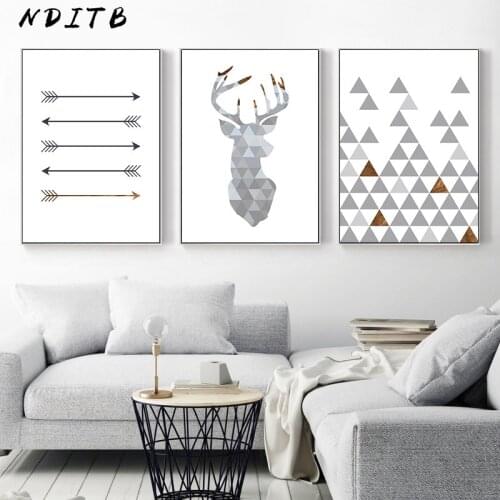 NDITB Deer Head Geometry Abstract Painting Wall Art Canvas Posters and Prints Nordic Style Decoration Picture Modern Home Decor