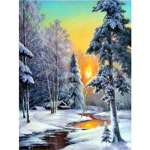 Winter Snowy Landscape Diamond Painting Scenic Forest River DIY Mosaic Embroidery 5D Cross Stitch Home Decor XN1411