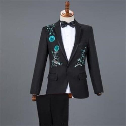 Sequin blazer men groom suit set with pants mens wedding suits costume singer star style dance stage clothing formal dress B16
