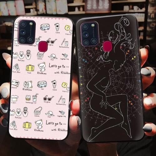 Glitter Shockproof Phone Case For Samsung Galaxy A21S Waterproof Black Case Phone stand For Girls