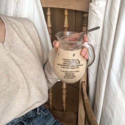 Creative Handle French Glass Pot Large Capacity Retro Milk Pot Glass Wine Pot Cool Water Pot Glass Cup for Coffee