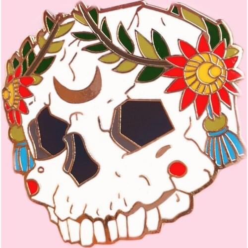 Gorgeous Flowers Skull Hard Enamel Pin Charm Unique Plant Sun Flower Brooch Fashion Backpack Lapel Pins Gothic Halloween Gift