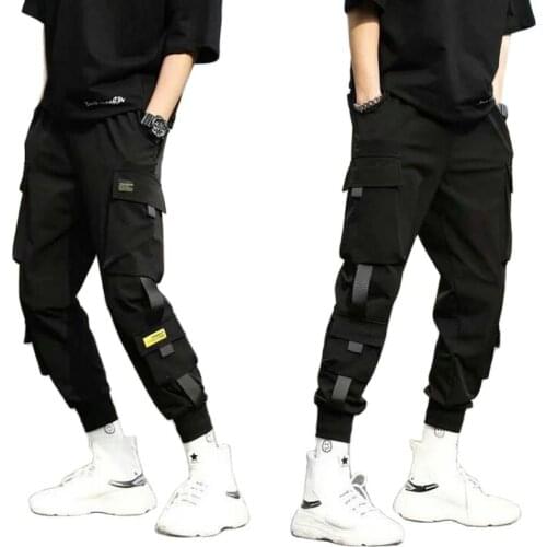 2021 Streetwear Hip Hop Black Harem Pants Men Elastic Waist Punk Pants With Ribbons Casual Men Hip Hop Trousers