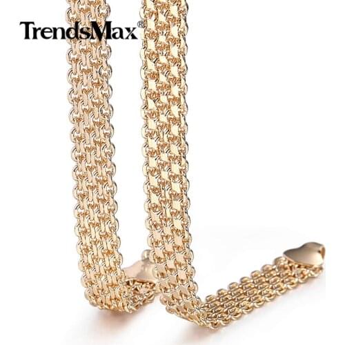 10mm/12mm 585 Rose Gold Necklace Double Weaving Rolo Cable Curb Link Chain For Male Female Accessories Fashion 50cm 60cm CN19