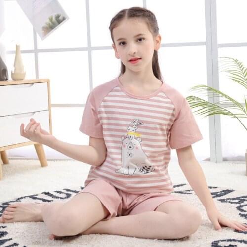 Childrens Pajamas Set Summer Short Sleeved Boys Pyjamas Kids Girls Cartoon Home Clothes Baby Sleepwear Clothes Nightwear Pijama