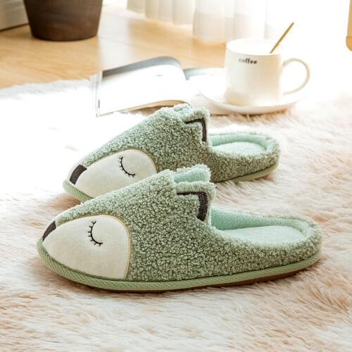Winter House Fox Women Fur Slippers Cartoon Family Parent-Child Cotton Shoes Bedroom Mute Soft Soles Warm Men Fluffy Slides