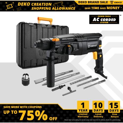 DEKO GJ181 220V 26mm AC Electric Rotary Hammer Four Functions with BMC Box, Accessories Impact Power Drill for Woodworking