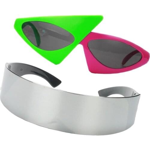 Futuristic Cyclops Sunglasses & 80s Asymmetrical Glasses Set - Pack Of 2 Alien cosplay eyewear sunglasses Cool